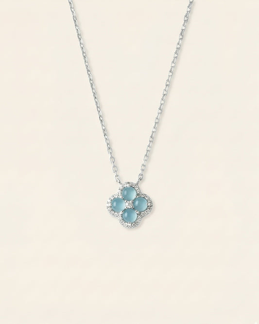 银蓝四叶草翡翠｜Silver Blue Clover Jade Necklace