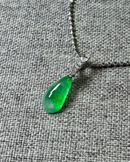 玻璃种飘翠福瓜翡翠吊坠｜Glass Jade Floating Green Gourd Burmese Jade