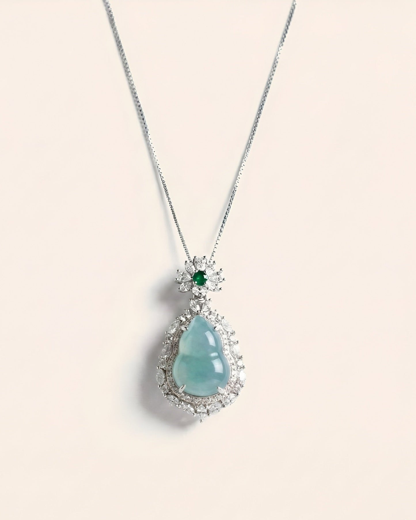 高冰蓝大葫芦翡翠｜Blue Fortune Jade Gourd Necklace