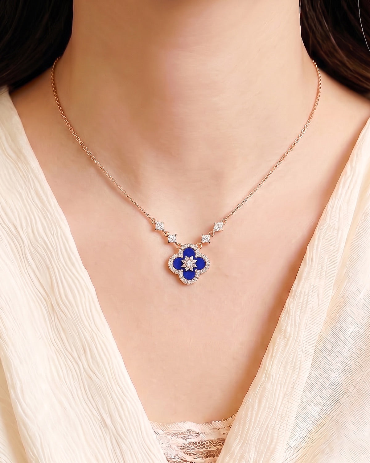 Blue Lapis-Clover Necklace
