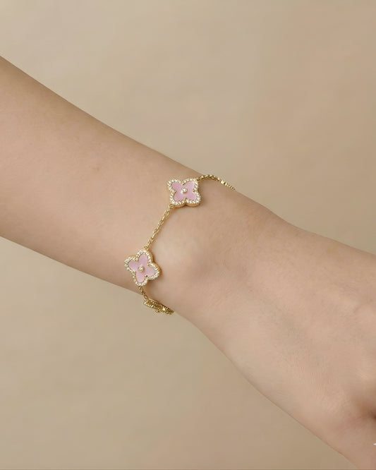 粉贝母四叶草手链 (Pink Pearl Clover of Luck Bracelet)