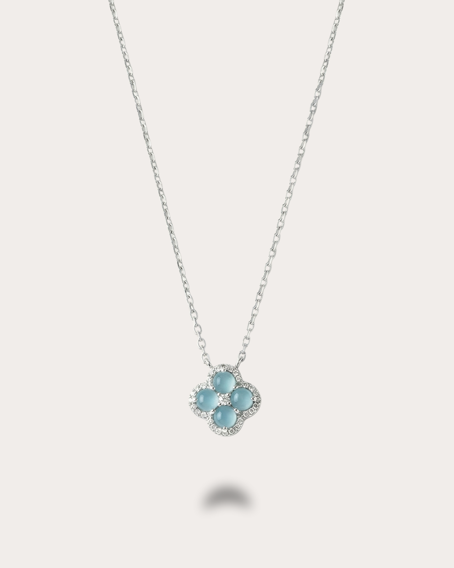 银蓝四叶草翡翠｜Silver Blue Clover Jade Necklace