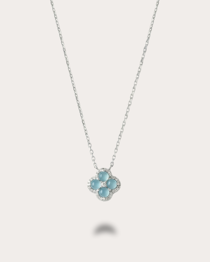 银蓝四叶草翡翠｜Silver Blue Clover Jade Necklace