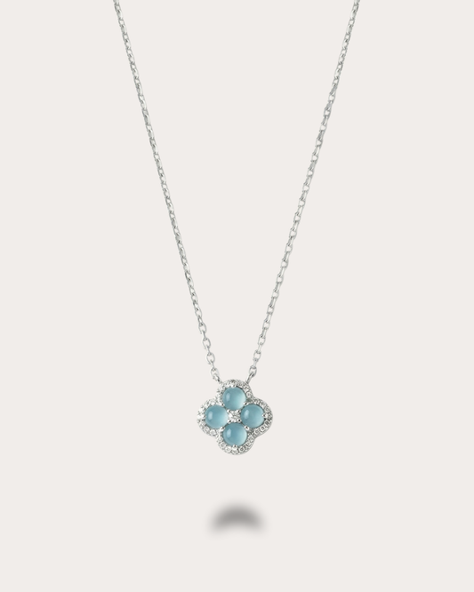 银蓝四叶草翡翠｜Silver Blue Clover Jade Necklace