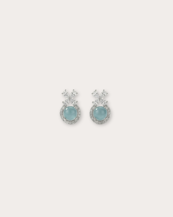 冰蓝蝴蝶蛋面翡翠耳钉｜Icy Blue Serenity Cabochon Earrings