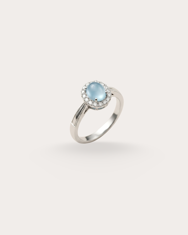 冰透蓝水星环蛋面翡翠戒指｜Icy Blue Water Jade Ring