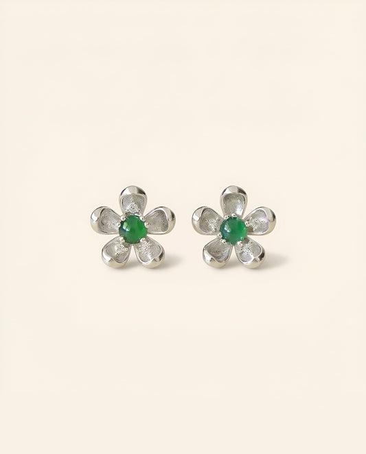 阳绿小花翡翠耳钉 | Sunny Green Jade Blossom Stud Earrings
