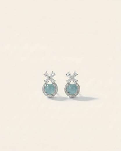 冰蓝蝴蝶蛋面翡翠耳钉｜Icy Blue Serenity Cabochon Earrings