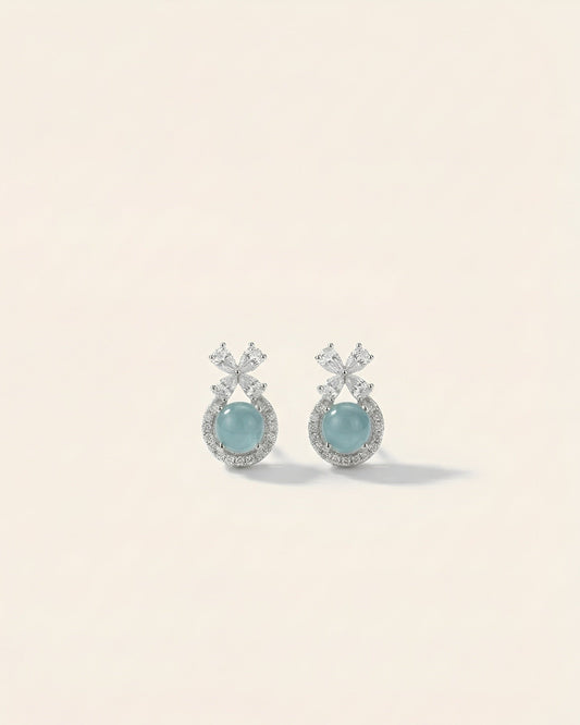 冰蓝蝴蝶蛋面翡翠耳钉｜Icy Blue Serenity Cabochon Earrings
