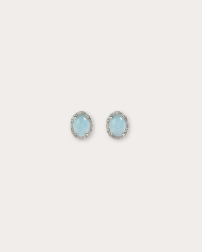 冰蓝蛋面翡翠耳钉｜Ice Blue Jade Cabochon Earring