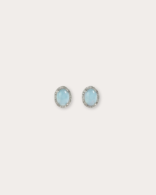 冰蓝蛋面翡翠耳钉｜Ice Blue Jade Cabochon Earring