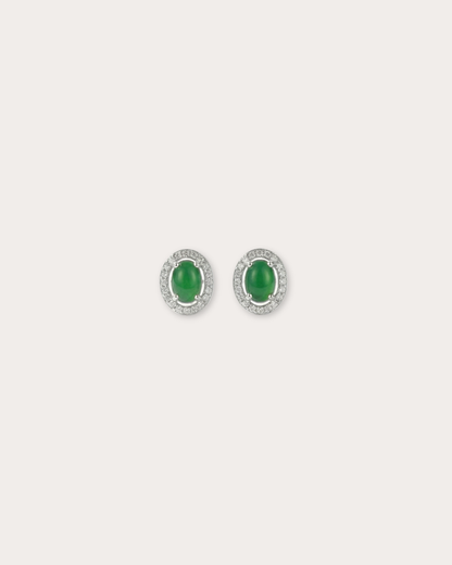 阳辣绿蛋面翡翠｜Green Jade Cabochon Earring