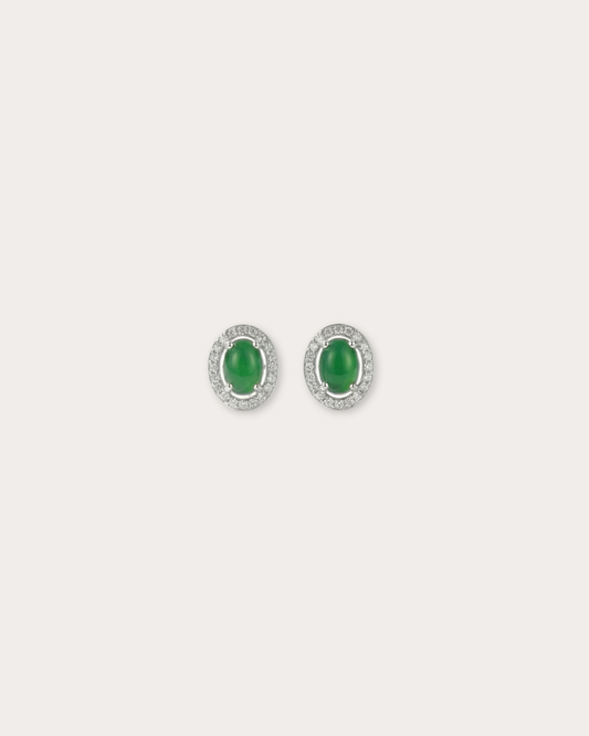 阳辣绿蛋面翡翠｜Green Jade Cabochon Earring