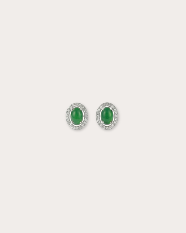阳辣绿蛋面翡翠｜Green Jade Cabochon Earring