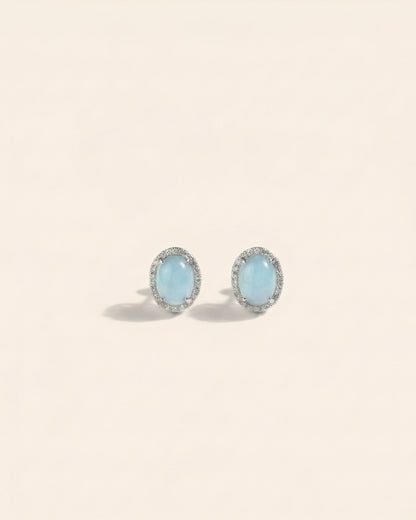 冰蓝蛋面翡翠耳钉｜Ice Blue Jade Cabochon Earring