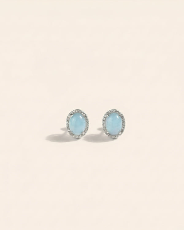 冰蓝蛋面翡翠耳钉｜Ice Blue Jade Cabochon Earring