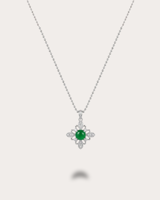 冰润浓绿花韵翡翠项链｜Icy Rich Green Bloom Jade Necklace