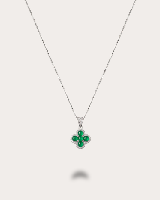 冰润浓绿花漾翡翠项链｜Icy Rich Green Floral Jade Necklace