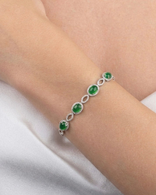 冰阳绿蛋面翡翠手链｜Icy Imperial Green Cabochon Jade Bracelet