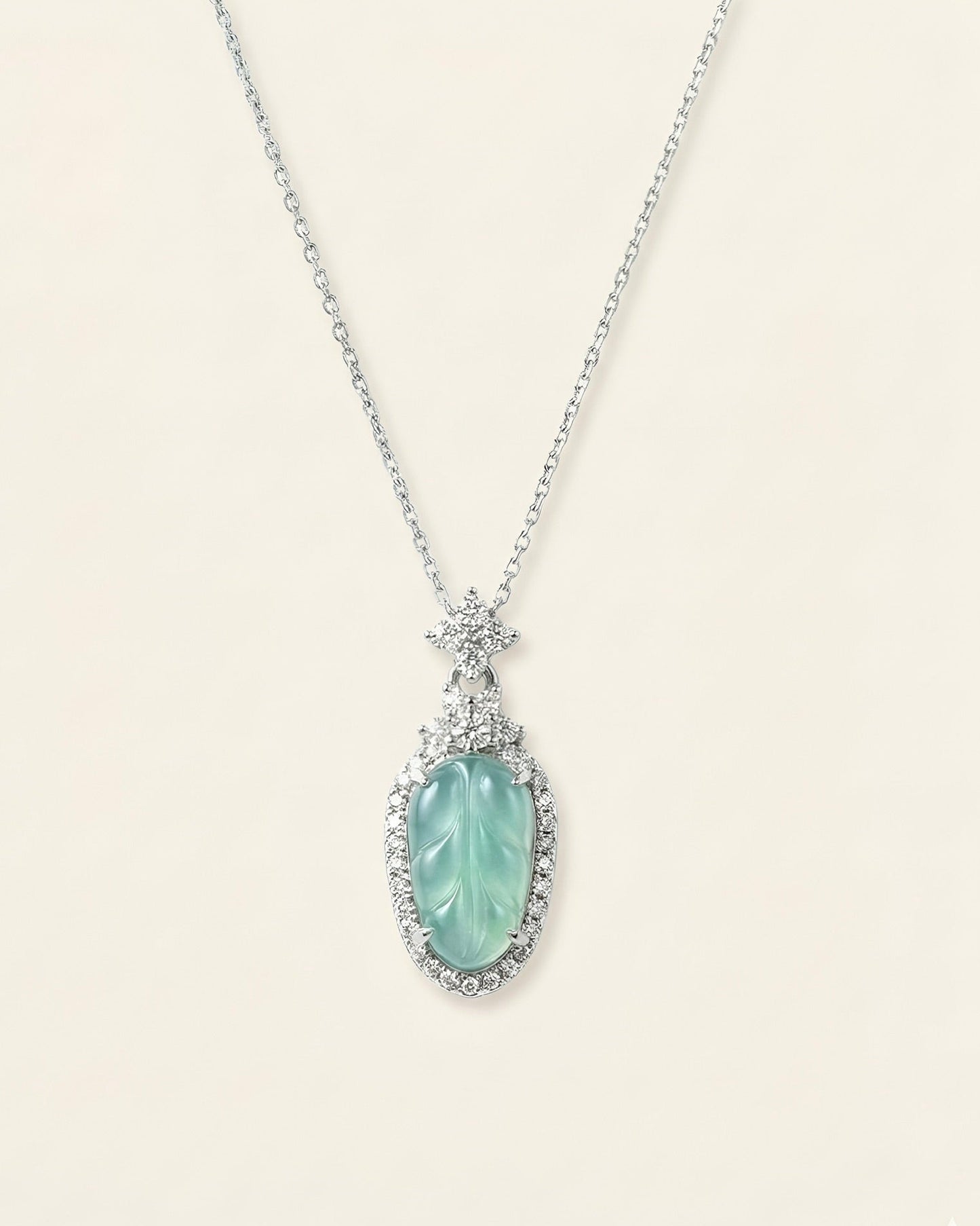 冰蓝玉叶翡翠｜Icy Blue Leaf Jade Necklace