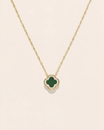 双面翡翠绿叶草项链 | Double-Sided Green Clover Necklace