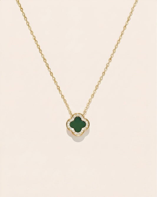 双面翡翠绿叶草项链 | Double-Sided Green Clover Necklace