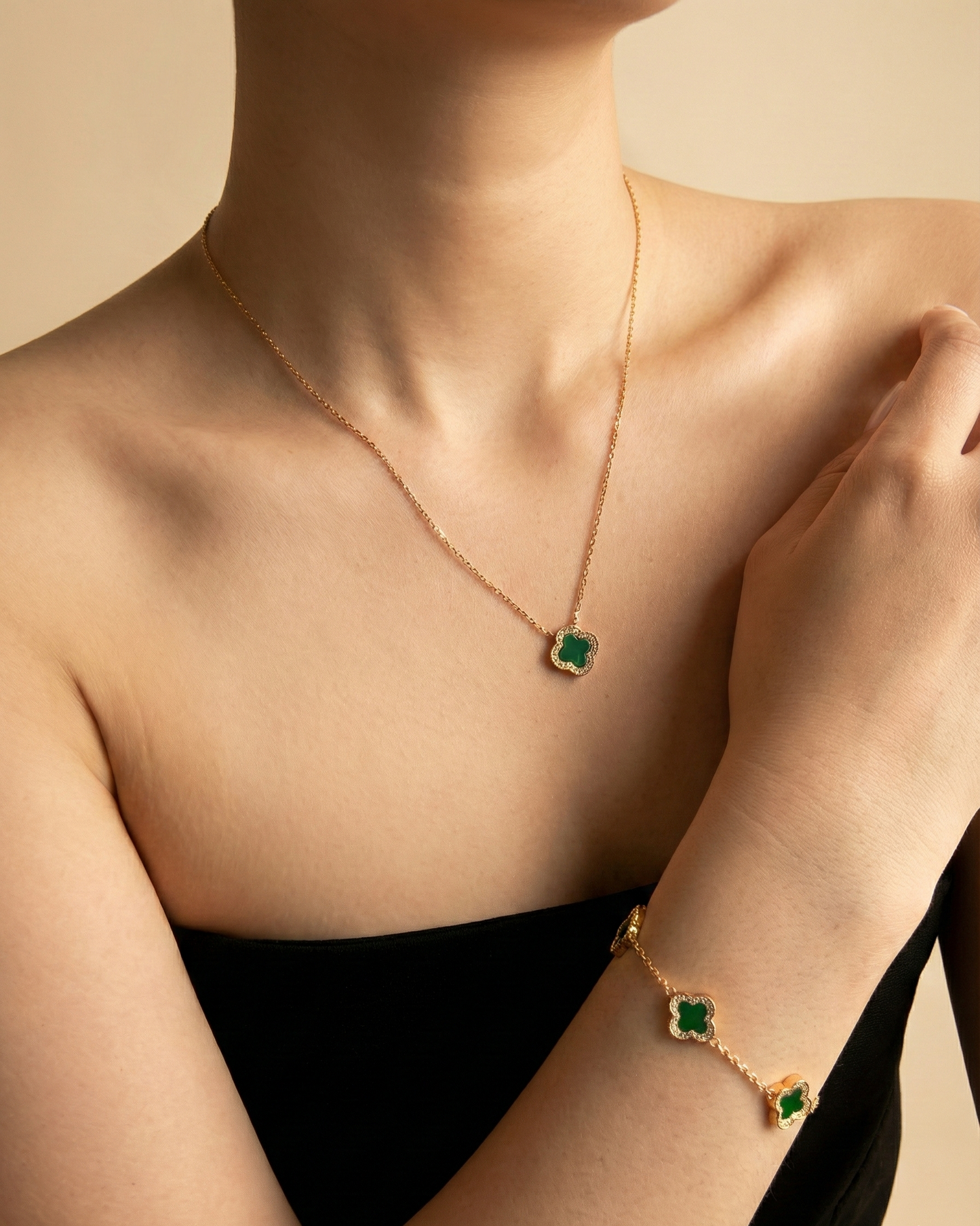 双面翡翠绿叶草｜Dual-Sided Clover Bracelet