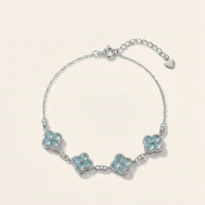 银蓝四叶草翡翠手链 (Silver Blue Clover of Luck Bracelet)
