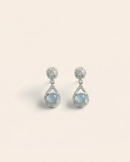 冰蓝水滴翡翠耳钉｜Icy Dewdrop Jade Teardrop Earring