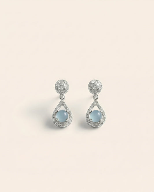 冰蓝水滴翡翠耳钉｜Icy Dewdrop Jade Teardrop Earring