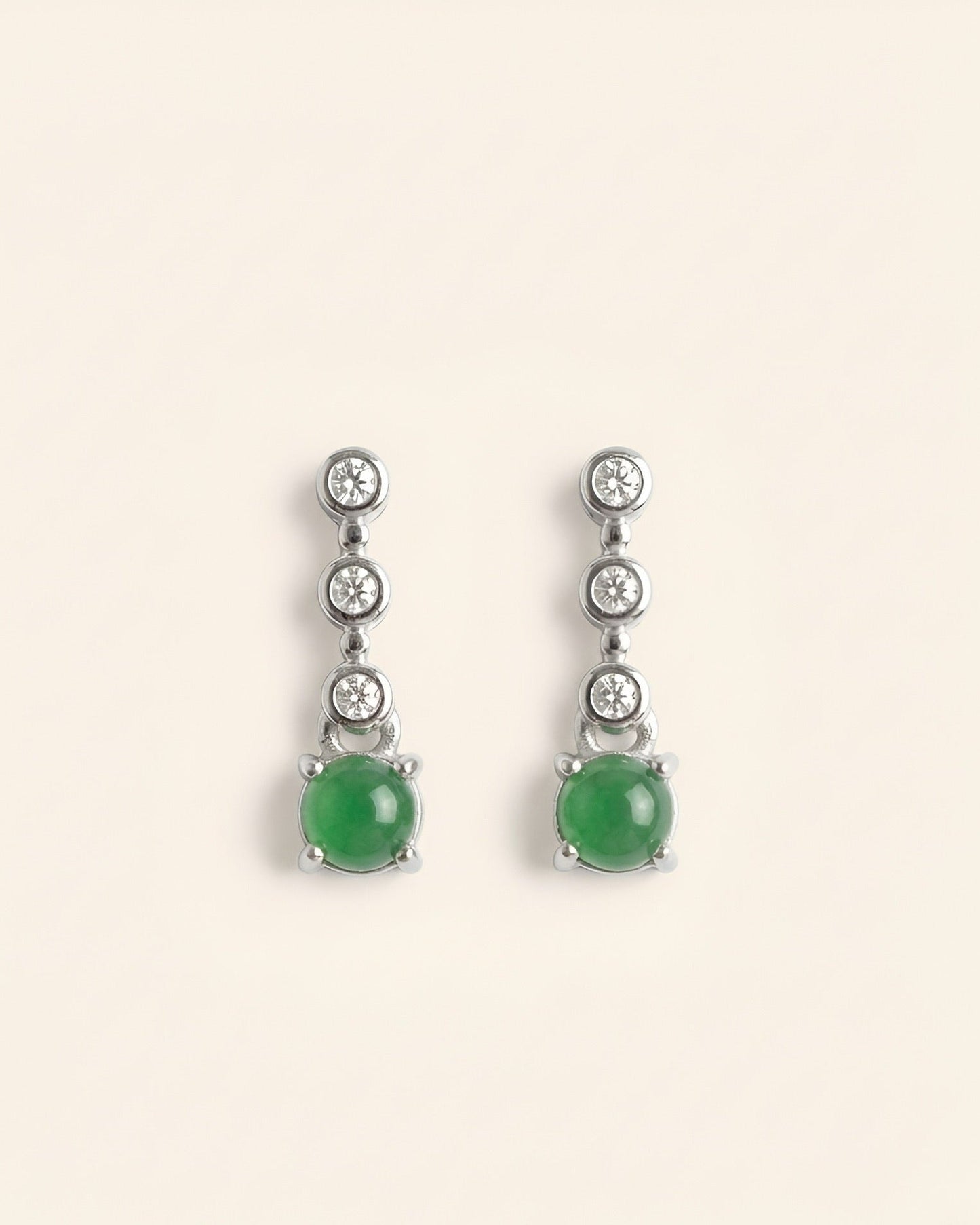 阳绿蛋面翡翠垂坠耳钉 | Sunny Green Jade Drop Stud Earrings