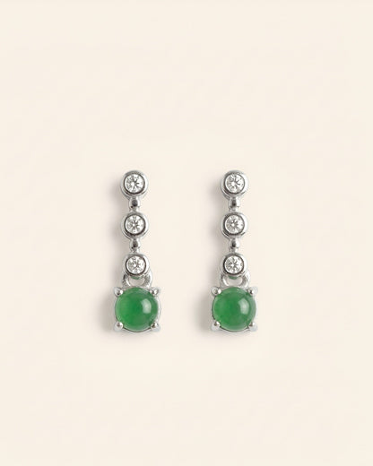 阳绿蛋面翡翠垂坠耳钉 | Sunny Green Jade Drop Stud Earrings