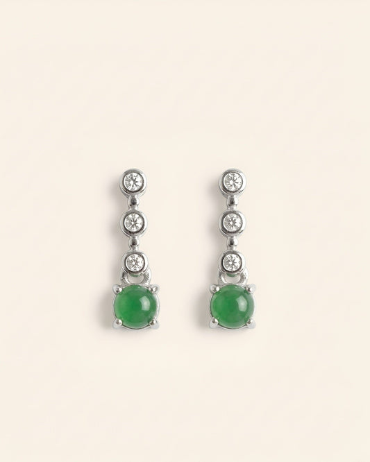 阳绿蛋面翡翠垂坠耳钉 | Sunny Green Jade Drop Stud Earrings