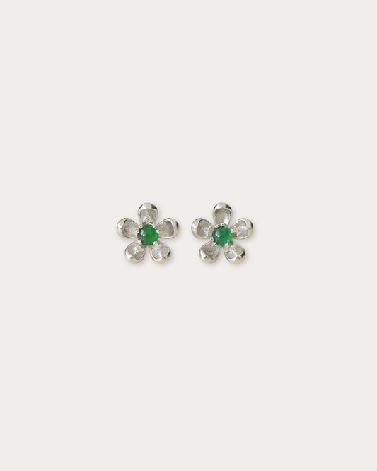 阳绿小花翡翠耳钉 | Sunny Green Jade Blossom Stud Earrings