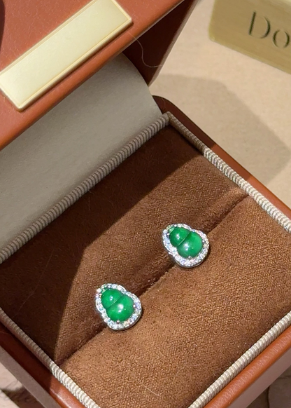 冰阳绿葫芦翡翠耳钉｜Sunny Jade Gourd Earrings