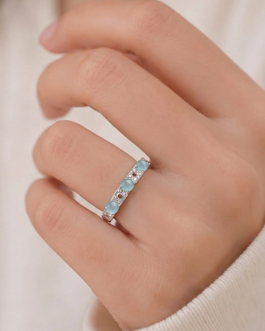 冰蓝星列翡翠戒指｜Icy Blue Starlined Jade Ring