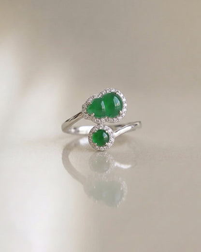 阳绿福圆相伴翡翠戒指｜Fortune Duo Jade Ring