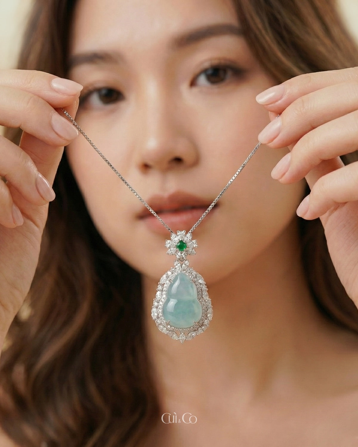 高冰蓝葫芦翡翠｜Blue Fortune Jade Gourd Necklace