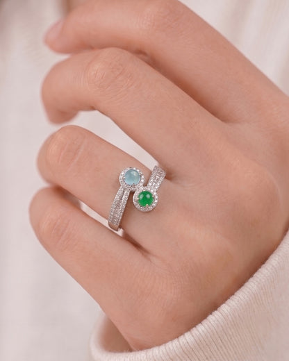 青蓝双曜翡翠戒指｜Twin Radiance Jade Ring