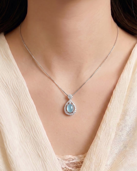 晴空蓝蓝水滴翡翠｜Icy Sky Blue Dewdrop Jade Necklace