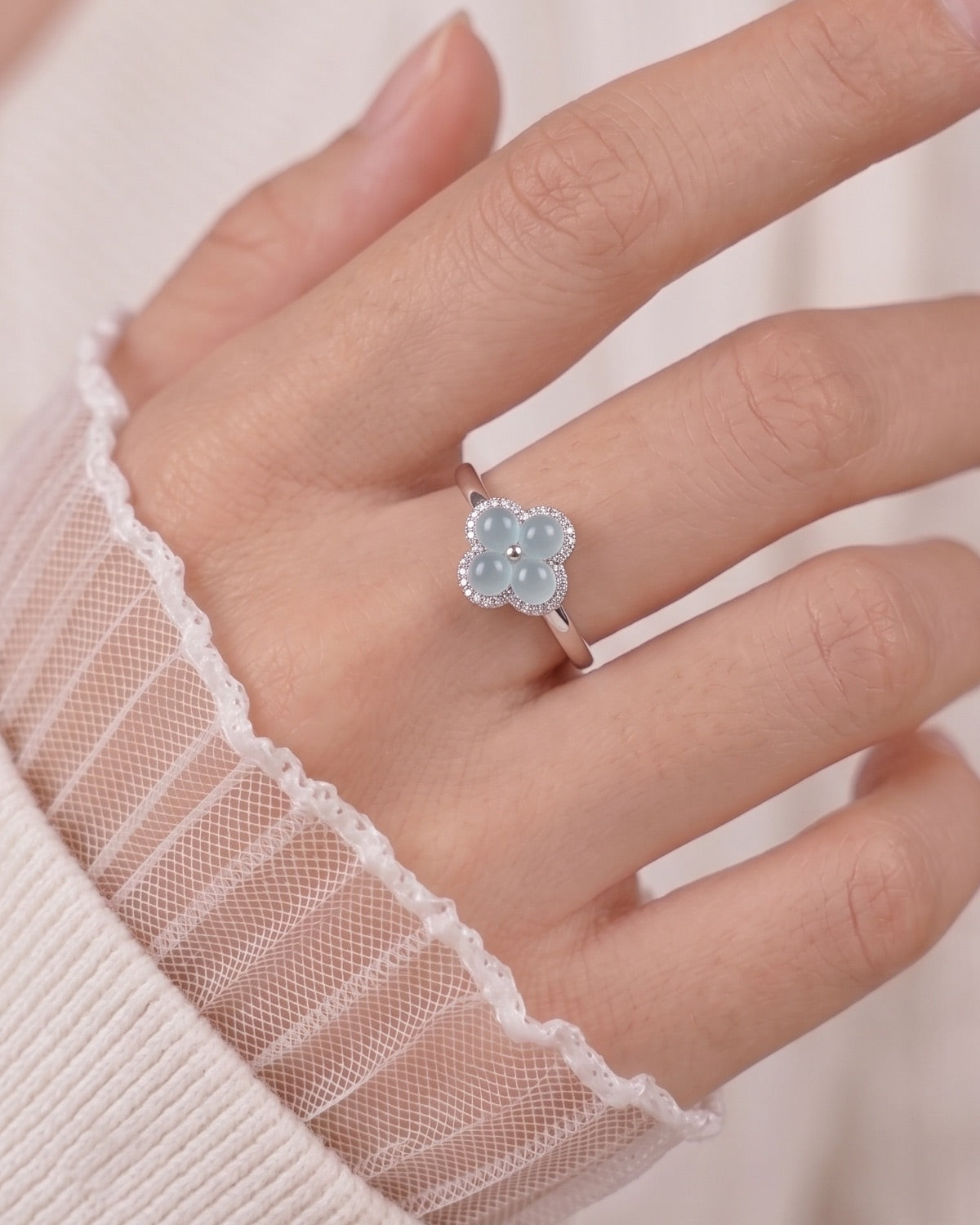 四叶.冰蓝翡翠｜Quatrefoil Wish Jade Ring