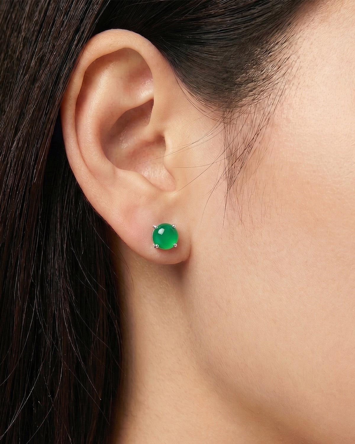 浓绿小蛋面翡翠耳钉｜Classic Rich Green Jade Studs