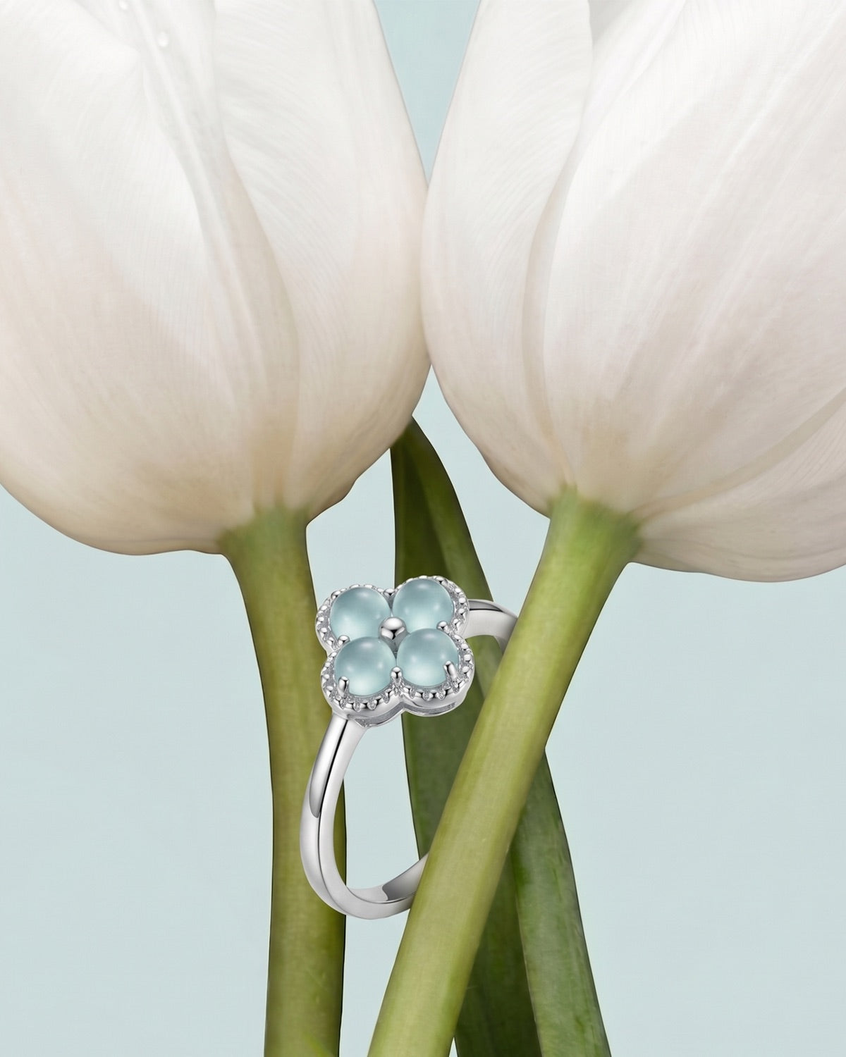 四叶.冰蓝翡翠｜Quatrefoil Wish Jade Ring