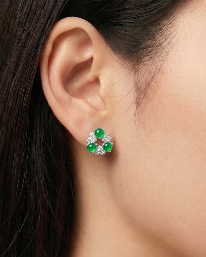 浓绿花冠翡翠耳钉｜Rich Green Garland Jade Studs