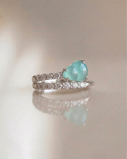 冰蓝如意双轨翡翠戒指｜Icy Blue Ruyi Duet Jade Ring