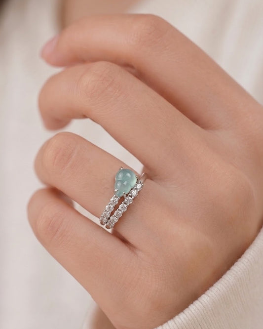 冰蓝如意双轨翡翠戒指｜Icy Blue Ruyi Duet Jade Ring
