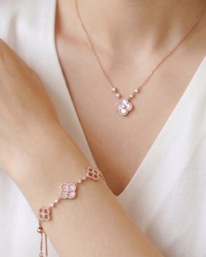 Pink Mother of Pearl-Clover Necklace