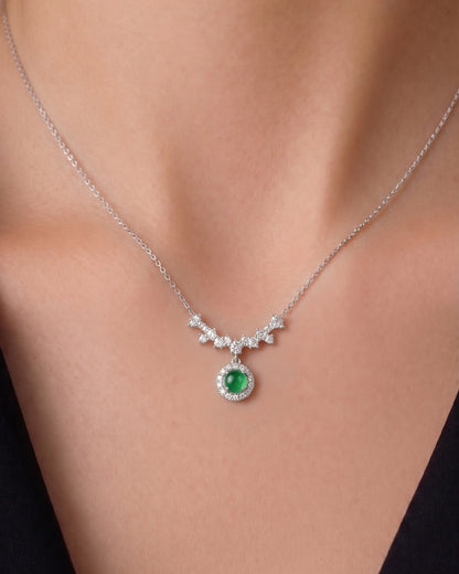 辣绿星河蛋面翡翠项链｜Vivid Green Celestial Jade Necklace