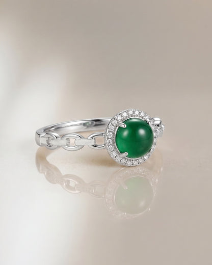 冰翠绿翡翠戒指 ｜Verdant Halo Jade Ring