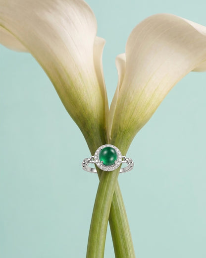冰翠绿翡翠戒指 ｜Verdant Halo Jade Ring